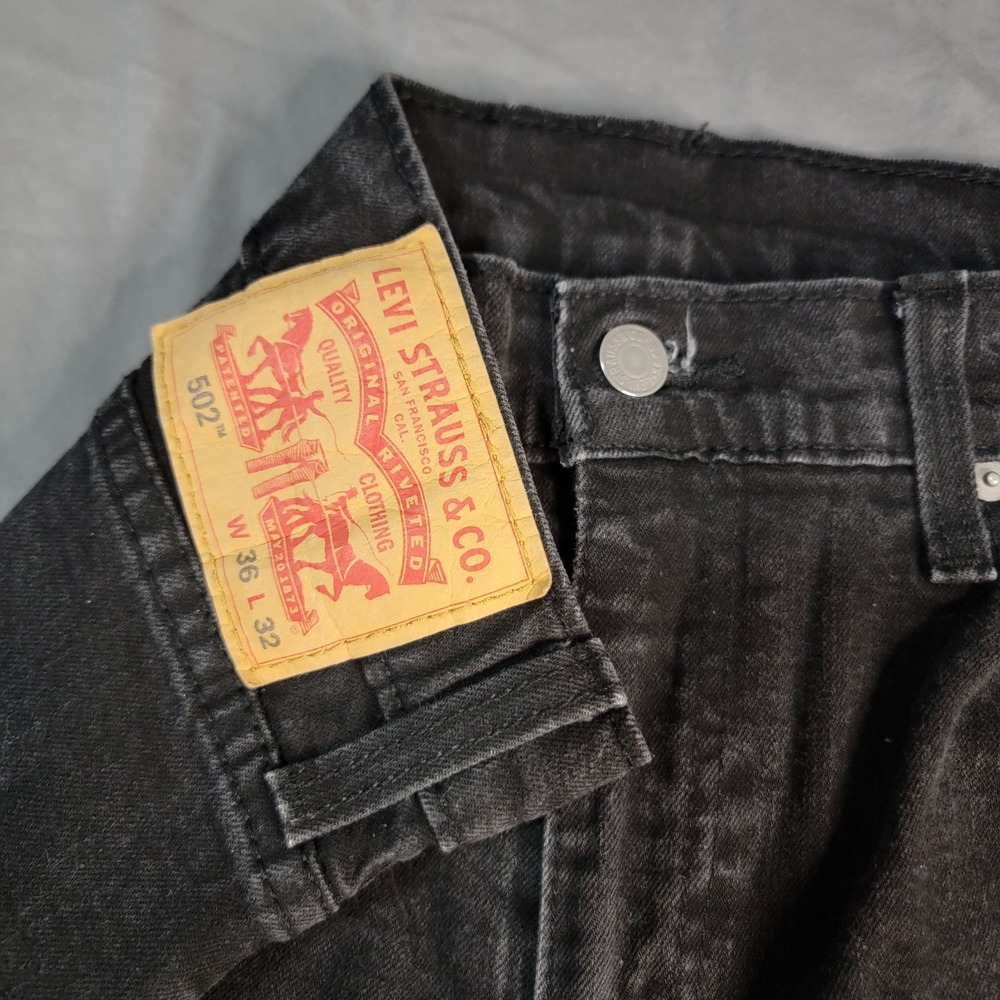 Levis 501 Jeans Men's 36x32 Black Dark Wash Straight Leg Flat Front Zip Closure‎